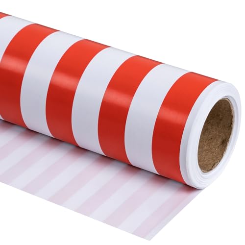 RUSPEPA Wrapping Paper - Mini Roll - Red and White Stripe Design Perfect for Wedding Birthday Baby Shower Party - 17.5 Inch X 32.8 Feet