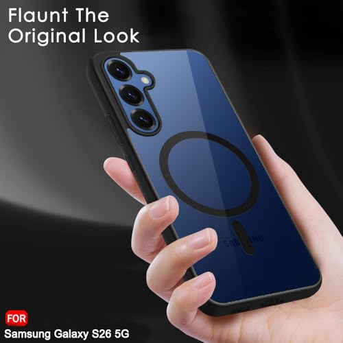 Image of TheGiftKart for Samsung S26 Case, Hard Clear Back Cover Compatible with MagSafe, Non-Yellowing Back, Hybrid Protective Transparent Galaxy S26 Back Cover (PC & TPU, Black Sides)