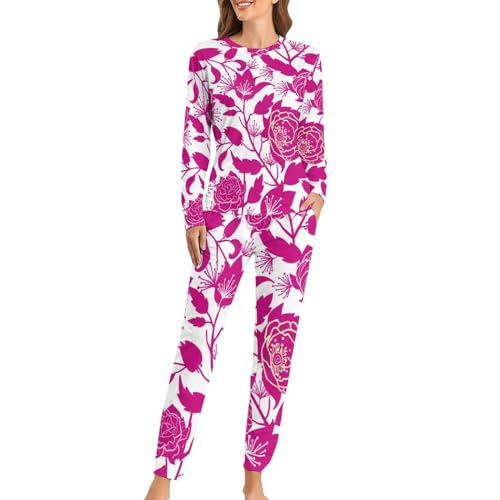 Ensemble pyjama femme rose floral : oubliez les nuits fraîches grâce au pantalon et t-shirt
