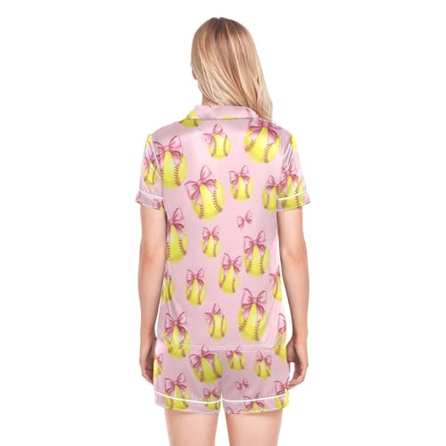 Image of Womens Silk Satin Pajamas Set Western Theme Womens Short Sleeve Shorts Set 2 Piece Sleepwear Lounge Set S-XXL