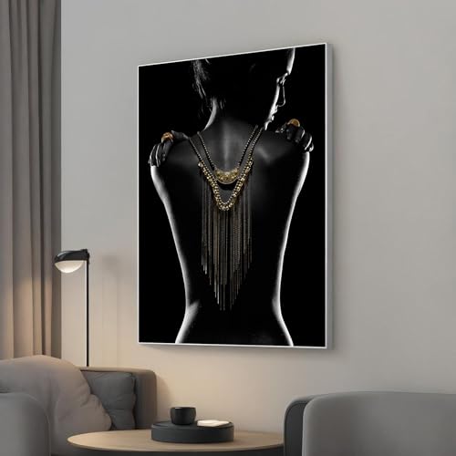 Toile femme sexy avec collier en or 60x90 cm affiche de peinture murale sans cadre