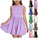 Girls A-Line Puffy Mini Dress, Sleeveless Casual Summer Crewneck Swing Cute Beach Sundresses for 4-14 Years