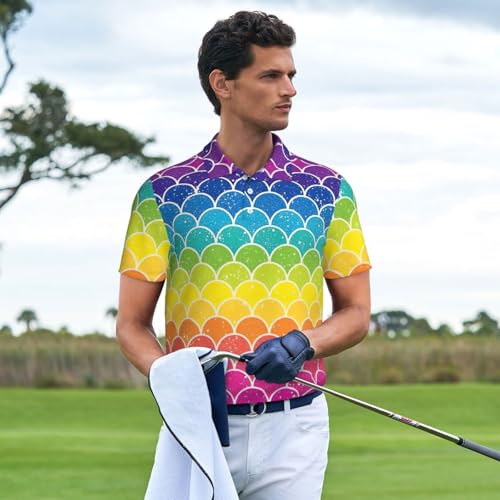 Polo de golf arc-en-ciel pour homme à manches courtes léger