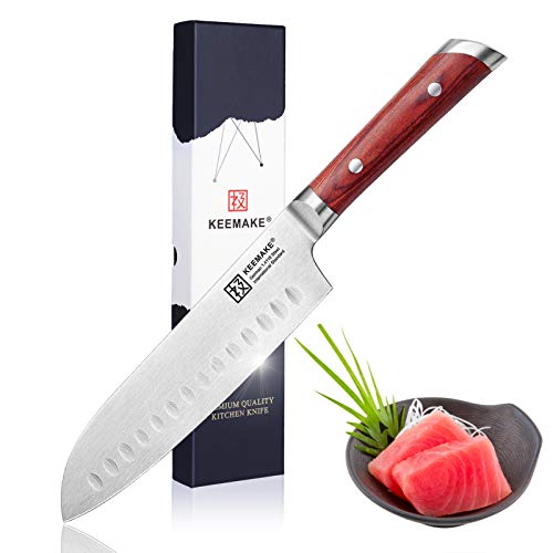 KEEMAKE Santoku Knife-7" Japanese Chef Knife-German High Carbon Stainless Steel-Ergonomic Pakkawood Handle-Multi Purpose-Cutlery for Meat & Veggie