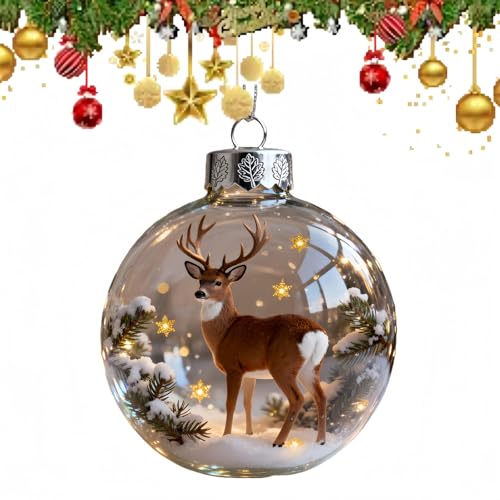 Wildlife Collection Crystal Glass Ornament Christmas Tree Decorations Animals Christmas Tree Hanging Ornament Glass Bauble Hanging Ornaments with Sparkling Star Accents for Chr/istmas Tre/e(Elk)