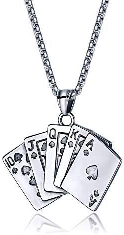 Amazon Rockyu トランプ スペードa ネックレス メンズ ステンレス サージカル ブラック シルバー ハート 長方形 プレート ペンダント ロング セーターチェーン57 5cm カッコいい パーティ 人気 アクセサリー ロイヤルフラッシュ バレンタインデー プレゼント
