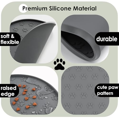 AVYDIIF 2 stück Napfunterlage für Hund Katzen[28cm x 28cm], hundenapf unterlage fressnapf Hund Futtermatten aus Silikon wasserdichte rutschfeste Fressnapf mit Rand, Spülmaschinenfest (2 Schwarz)