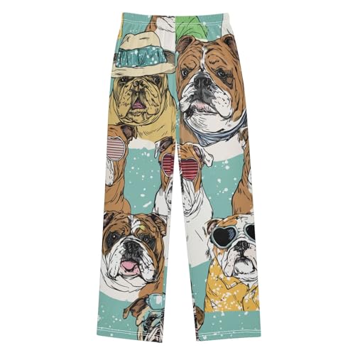 ZZXXB Bulldog with Glasses Boys Long Pants Soft Trousers Elastic Waist Kids Lounge Bottoms with Pockets S-XL