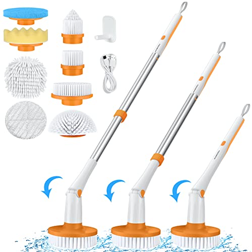 Mabogu Electric Spin Scrubber,Cordless Cleaning Brush With 8 Replaceable Brush Heads, Adjustable Extension Handle And Scrubber Speeds, Shower Scrubber For Cleaning Bathroom Tub Tile Floor(Orange) #TOP14