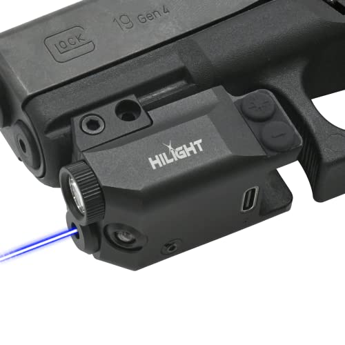 HiLight PF10B Blue Laser Sight & Tactical LED Flashlight Combo, Shockproof Low Profile Air Soft Gun Lasers, Magnetic USB Rechargeable, Compatible for Glock, Pistol, Handgun Rifle.