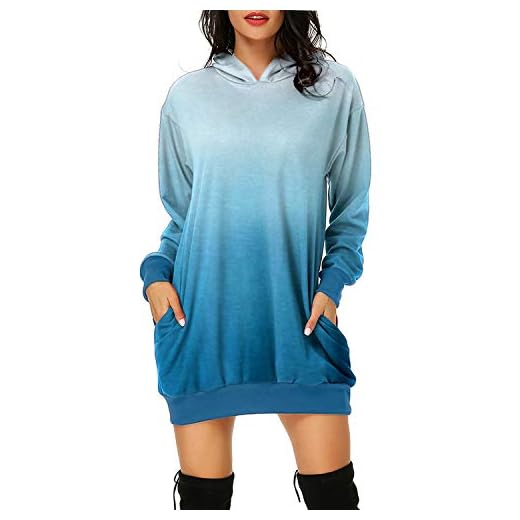 Auxo Dam Hoodies Topp Casual Lös Pullover Tröja Långärmade Tryckt Sweatshirts Toppar Överdimensionerad Lång Huvtröjor 02-Gradient blå S