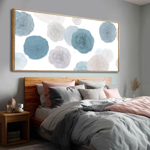 Image of VAYIMDH Neutral Home Wall Decor Blue Canvas Wall Art Contemporary Decorative Painting 32 inchx70 inch Large Artwork for Living Room Bedroom