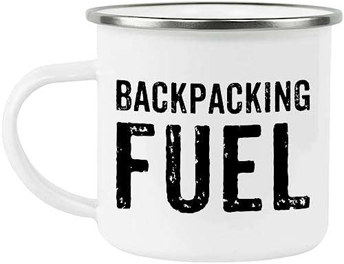 Backpacking Fuel Enamel Stainless Steel Metal Camping Campfire Coffee Mug - Backpacking Gift - White - One size