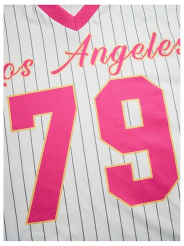 GORGLITTER Girl's Number Graphic Oversized Jersey Shirt Y2k Striped V Neck Short Sleeve Streetwear Tee Tops4