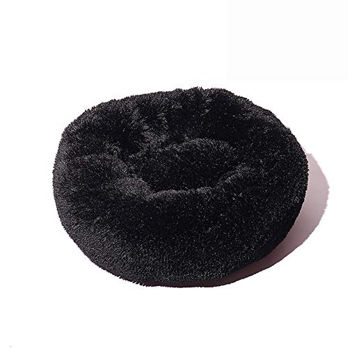 Pet Beds Cozy Fur Donut Cuddler for Small Medium Large Dogs Ultra Soft Calming Bed,Donut Cat Bed,Improved Sleep, Orthopedic Relief, Washable,Black,80cm