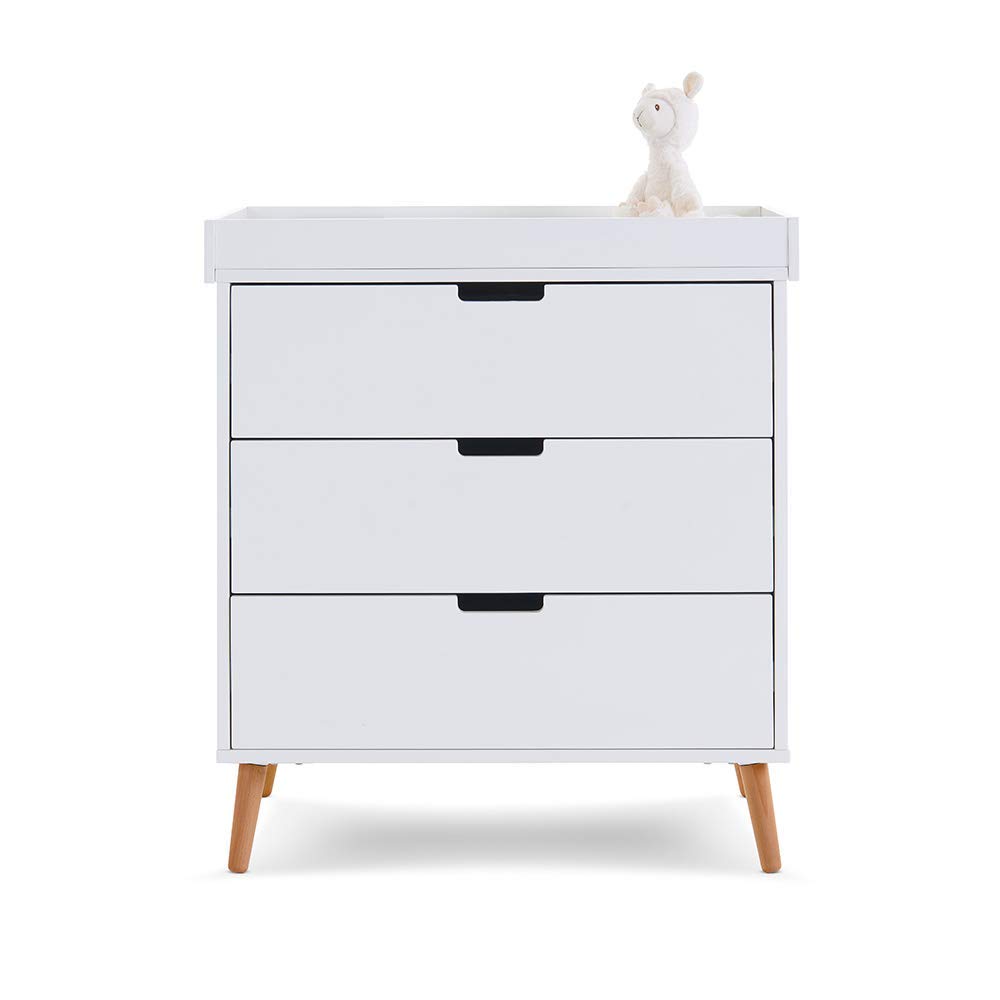 Obaby Maya Changing Unit – Baby Nappy Dresser with Drawers – White / Natural