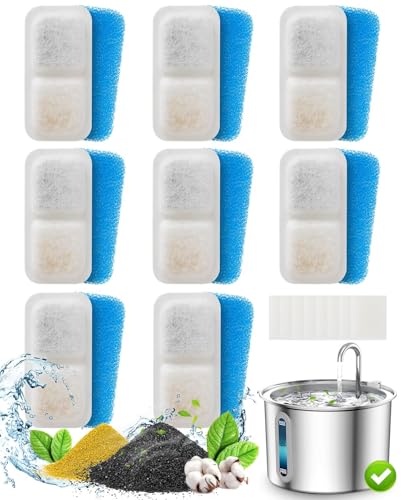 oneisall 8 Pack Replacement Filters for PWF-001 2L/67oz Cat Water Fountain Stainless Steel Water Fountain for Cats Inside 3 Filtration System
