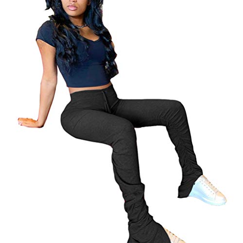 BESPORTBLE Calça de ioga de cintura alta com cordão flare dobrável calça de pilates controle de barr