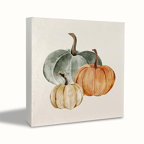 KEUSPI Fall Pumpkin Deocr for Bathroom Decorative Fall Signs for Home Decor Wood Sign Plaque Fall Sign Autumn Pumpkin Decor for Home Decor Indoor Bathroom Fall Decor 5x5 inch