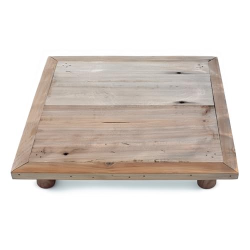 Spetebo Deko Blumenteller natur quadratisch - 30 x 30 cm - Holz Pflanzenhocker mit 4 Füßen - Dekohocker Blumenständer Pflanzenpodest Dekoplatte Geschenktablett Holzständer