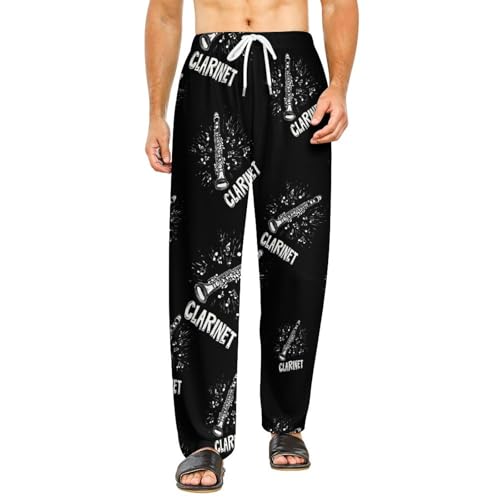 Clarinet Musical Notes Pajama Pants Men Lightweight Pjs Elastic Waistband Sleep Lounge Pants Fashion Loungewear XL