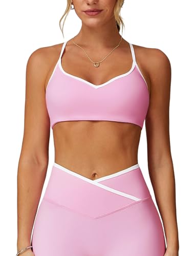 ABOCIW Women's Color Block Sports Bras Adjustable Spaghetti Straps Workout Gym Bra Wireless Yoga Crop Tops
