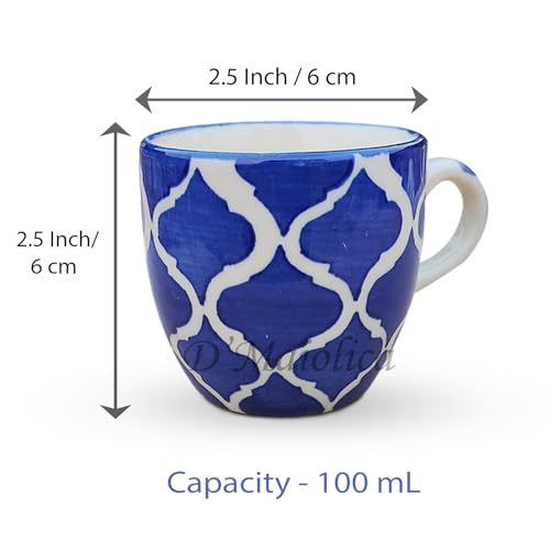 Image of HandPainted Blue Ceramic Tea Cups Set of 12 Small Coffee Chai Serving Cups Microwave Safe | Ideal Gift for Anniversary, Housewarming Parties | NewYear Gifts Set for Family and Friends 100 ML Each
