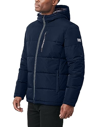 Image of Nautica Men's Midweight Quilted Faux Memory Puffer Jacket -Adjustable Hood Insulated Winter Coat