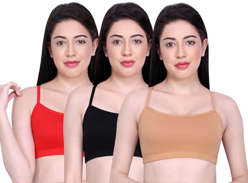 Image of INKURV Slip on Beginner's Bra for Girls, Non Padded, Non Wired, No Hooks with Double Layered Fabric, Adjustable Straps, Wirefree Sports Bra- Lisa Combo of 3