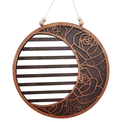 Generico Organizador de tapices de madera para pendientes - Organizador de joyas para colgar, expositor porta pendientes de pared hexagonal lunar, regalo para mujeres y niñas