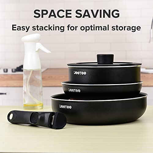 Jeetee Pots And Pans Set Nonstick With Removable Handle Induction Cookware Sets Camping Cookware, Pfoa Free, Dishwasher/ Oven Safe (Black, 12Pcs Cookware Set) #TOP3