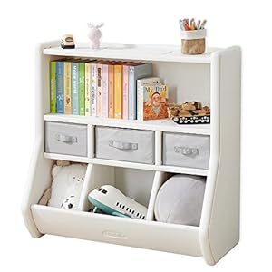 The Montessori Toy Storage Organizer by Fortella, with Bookshelf, Display Shelf, 3 Large Bins, and 3 Removable Drawers, Made of BPA and Formaldehyde FREE HDPE, Safe and Modern Toy Box Cabinet for Kids