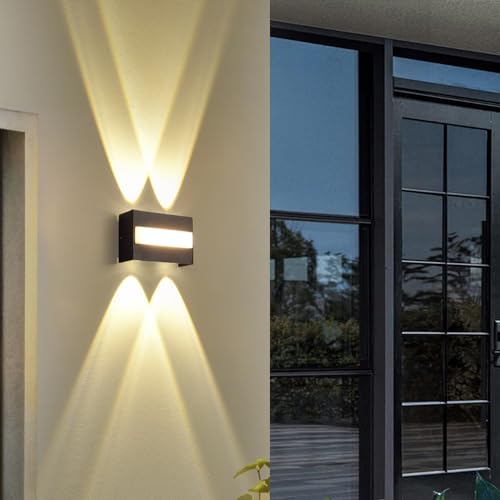 Lampe d'extérieur moderne à DEL pour porche – Étanche IP65 Applique murale Éclairage haut et bas Spot décoratif pour jardin, cour, garage, terrasse et entrée – Élégant luminaire extérieur/intérieur