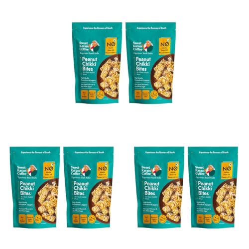 Image of Sweet Karam Coffee Peanut Chikki Bites - Pack of 6 (150g Each) | No Palm Oil or Preservatives | Jaggery Sweetened | White Sugar Free | High Protein & Fiber | Kadalai Mittai Gajak | Healthy Indian Snack