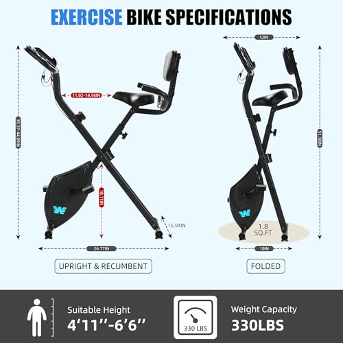 Image of BARWING Exercise Bike Stationary Bikes for Home，3 in 1 Folding Exercise Bikes for Seniors, Indoor Cycling Workout Bike 16-Level Adjustable Resistance,330LB Capacity,Comfortable Seat Backrest Black