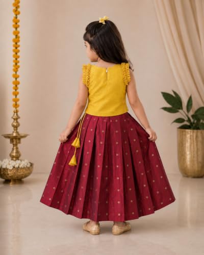 Image of Stanwells Kids Maroon & Yellow Combo Baby Girls Silk Lehenga Choli | Traditional Party Perfect & Festive Dress | Ethnic Outfit for Your Little Princess (6 Months-7 Years)