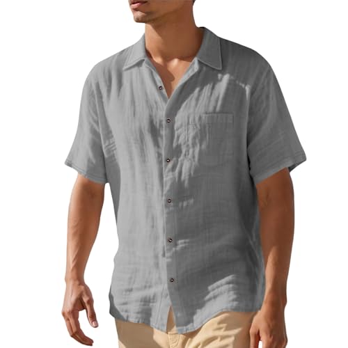Camisas Hombre Lino Algodon Camisas Casuales para Hombre, Camisas Holgadas con Botones para Uso Diario, Verano, Estilo Versátil con Pantalones Cortos Casuales