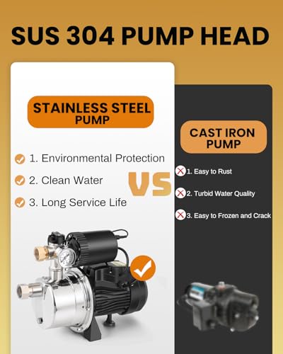  3/4 HP Shallow Well Booster Pump with Pressure Tank for Whole House and Garden
| Auto ON/OFF Water Pressure Booster Sys
