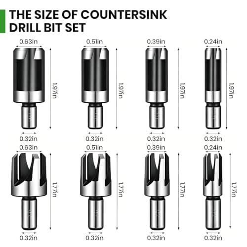 Image of Serplex 14Pcs Countersink Drill Bit Set, 5 Wood Drill Bits and 8 Plug Cutters with L-Wrench, Titanium-coated 1 /4 Inch Hex Shank Quick-Change Wood Plug Cutter Set for Woodworking-Silver