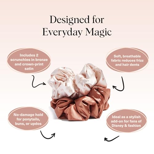 Image of Kitsch & Disney Satin Scrunchies for Women - No Crease Hair Ties for Girls | Big Scrunchies with All Hair Types and Textures, Perfect for Day or Night | Ideal Gifts for Women - 2 Pcs, Desert Crown