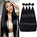 Amella Hair Brazilian Straight Human Hair 4 Bundles 18" 20" 22" 24" 10A Unprocessed Virgin Brazilian Straight Human Hair Weave Weft Natural Black