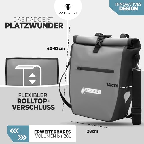 RADGEIST Fahrradtasche für Gepäckträger - Tasche für Fahrrad Gepäckträger - Gepäckträgertasche wasserdicht & Umhängetasche - Radtasche mit Reflektoren