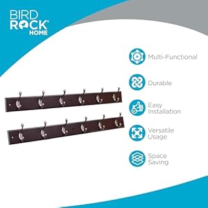 BIRDROCK HOME Hook Coat and Hat Rack 6 Dual Hanging Coat Hooks for Wall Mount Decorative Storage for Entryway Foyer Hallway Bathroom Bedroom 27 Dark Brown wOil Rubbed Bronze Hooks 2 Pack
