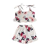  IMJONO Ensembles de Bébé Fille Été,Princesse Vetement Bébé Enfant Fille T-Shirt sans Manches À Volants Floral Imprimer Gilet Coton Tops + Shorts Tenues Ensemble 0-3Ans（Blanc,2-3 Ans