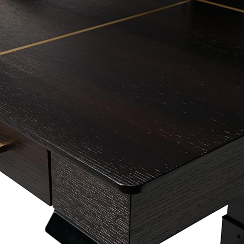 Image of EUREKA ERGONOMIC Standing Desk, 63 inch Executive Desk w Drawers,Modern X-Shaped Leg Luxury Home Office Computer Desk w Monitor Stand,Smoked Oak