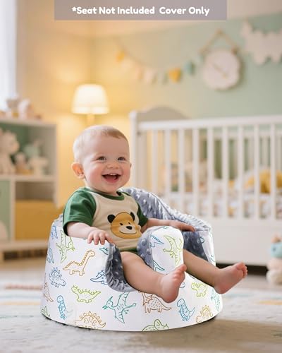 Image of BOMOLOUR Seat Cover Compatible with Bumbo and Nuby Seat, Removable Breathable Baby Floor Seat Cover for Boys and Girls, Seat Not Included (Gray Dinosaur)