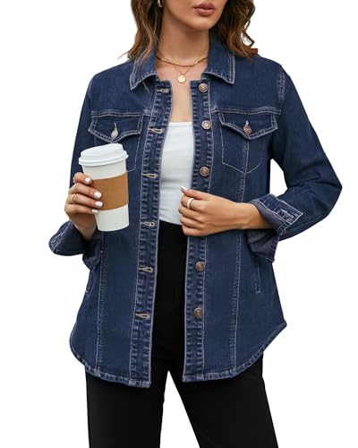 Vetinee Herbst Jacke Jacke Y2K Dunkelblau Größe Medium Passt EU Größe 38 bis EU Größe 40