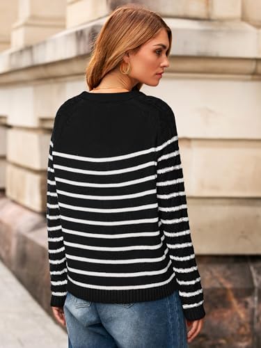 Glamaker Womens Striped Cardigan Sweaters Long Sleeve Button Open Front Knit Cardigans Lightweight Fall Sweater Trendy 20254