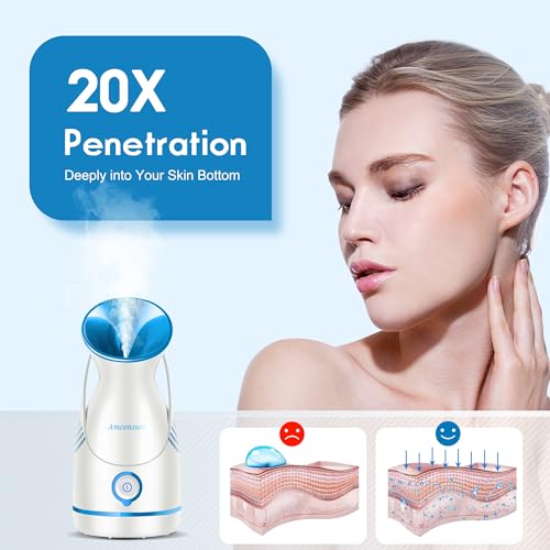 Image of Amconsure Facial Steamer - Nano Ionic Face Steamer Warm Mist Steamer for Home Sauna SPA, Humidifier for Deep Cleaning Unclogs Pores Sinuses(Blue)