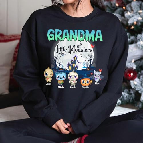 Personalized Grandma Halloween Shirt, Custom Grandma Little Of Monsters cute For Mimi, Nana, Gigi, Mom4
